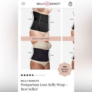 Belly Bandit Postpartum Luxe petite belly wrap, size medium + extender panel